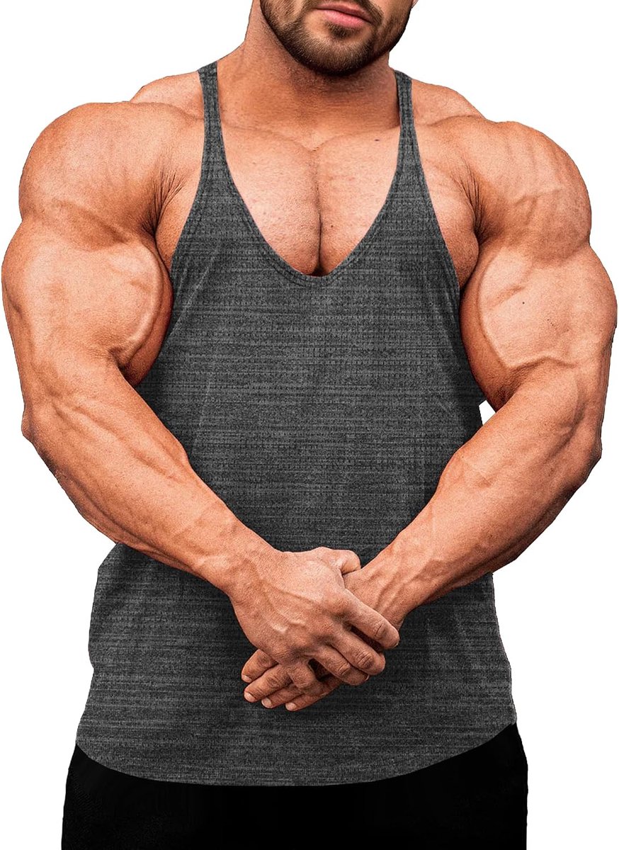 Heren Fitness Stringer Spier Tank Top, Y-Back Gym Drager Shirt, Bodybuilding Spiershirts Mannen Sneldrogend