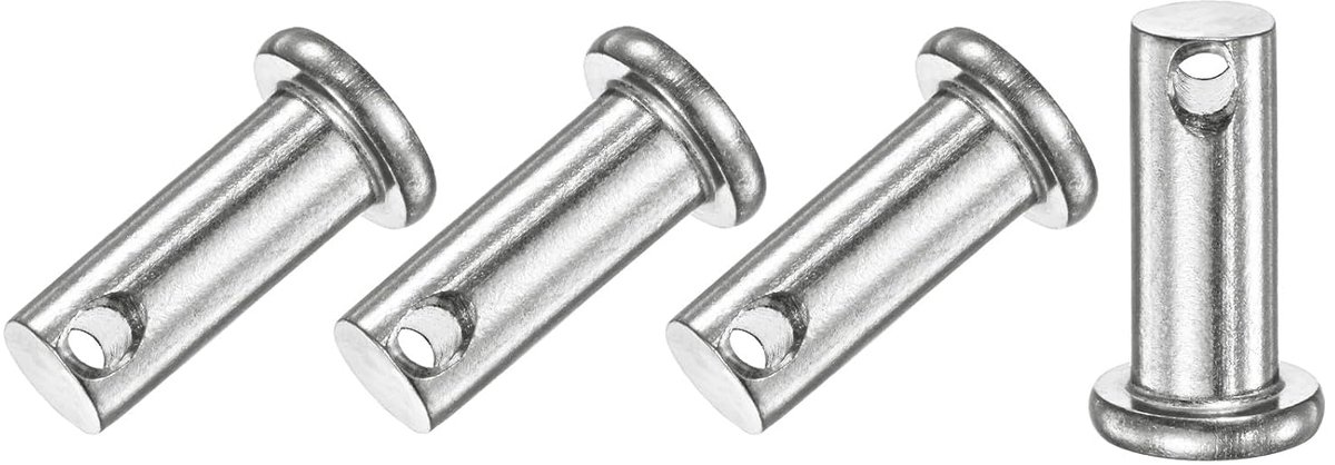 Set van 4 vorkpennen met één gat, M8 x 25 mm, platte kop, roestvrij staal 304, voor mechanische verbinding/vaste onderdelen/bootstang