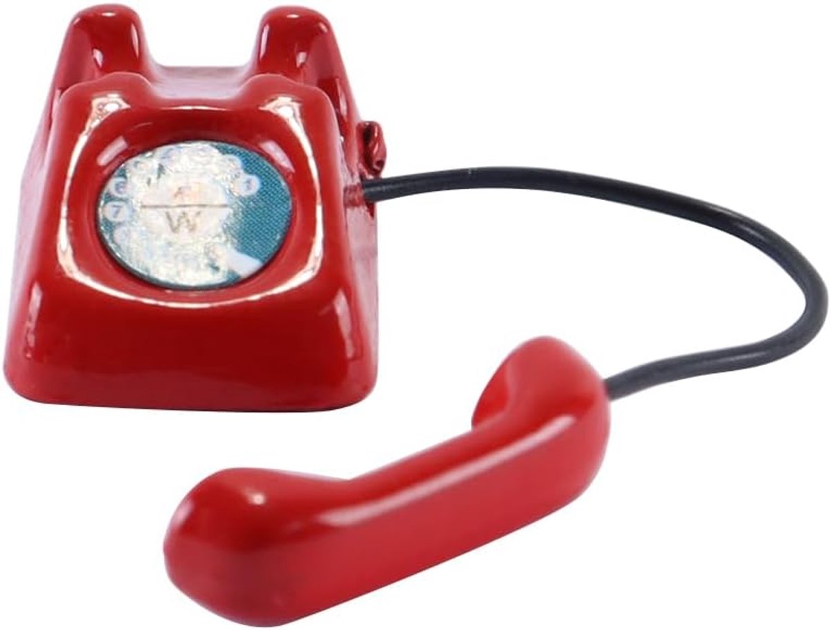 1/12 Miniatuur Telefoon Poppenhuis Accessoire, Rode Metalen Vintage Stijl Mini Telefoon voor Woonkamer en Slaapkamer Decoratie