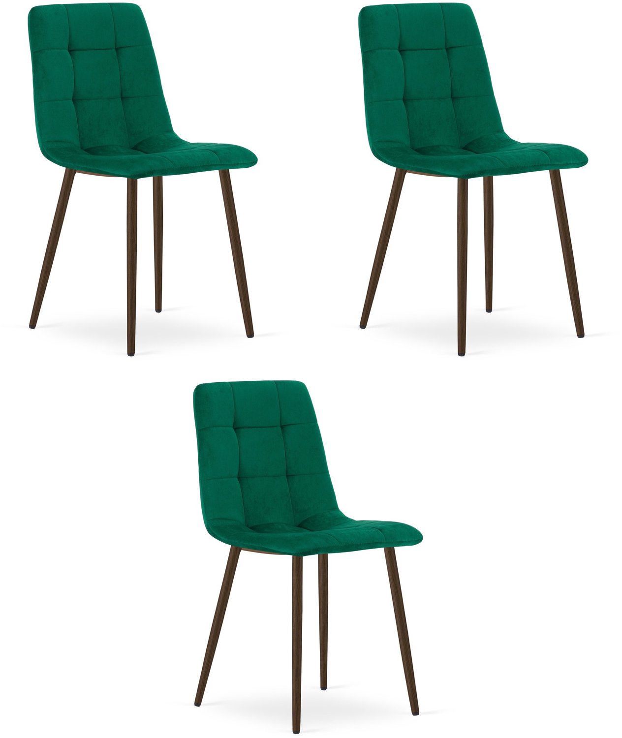 LEOBERT KARA Eetkamerstoelen – Set van 3 – Groen Velvet – Walnootkleurige Houten Poten – Comfortabele Ergonomische Zitting – Modern Design – Velvet Stoel voor Woonkamer, Keuken en Eetkamer – Max. 110 kg per Stoel