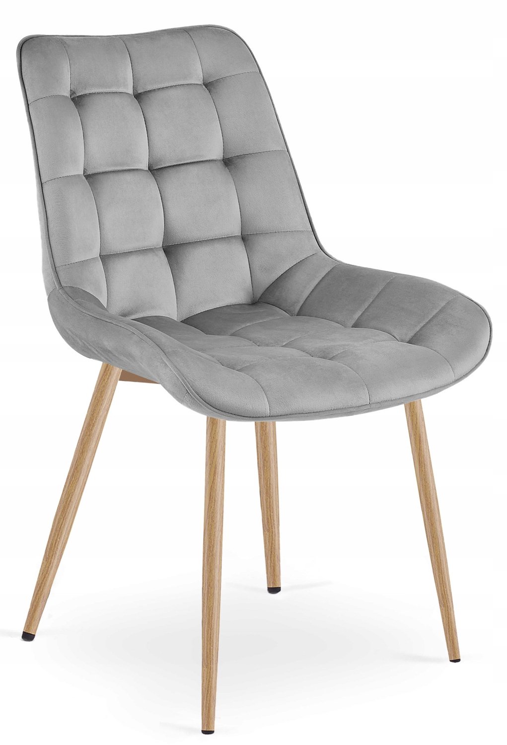 Oskar Eetkamerstoel BERA – Lichtgrijs Velvet / Fluweel – Gestoffeerde Zitting – Metalen Poten in Eikenlook – Modern Scandinavisch Design – Voor Eetkamer, Keuken en Woonkamer