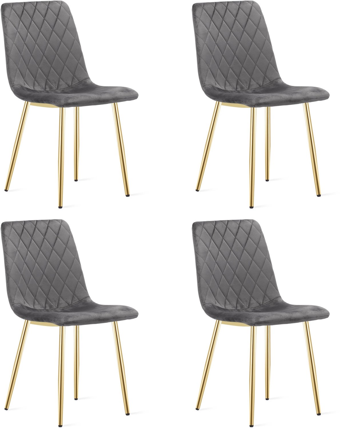 LEOBERT TURIN Eetkamerstoelen – Set van 4 – Grijs Velvet – Goudkleurige Metalen Poten – Comfortabele Ergonomische Zitting – Modern Design – Velvet Stoel voor Woonkamer, Keuken en Eetkamer – Max. 110 kg per Stoel