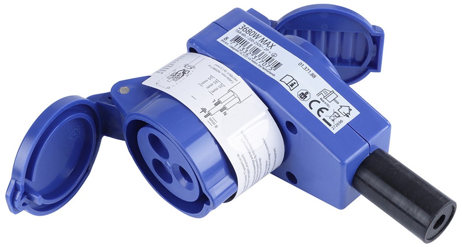 Q-Link contrastekker - haaks - met stopcontact - blauw