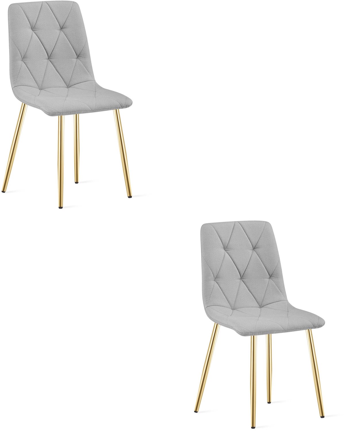 LEOBERT LIBRA Eetkamerstoelen – Set van 2 – Grijs Stof – Goudkleurige Metalen Poten – Comfortabele Gestoffeerde Zitting – Modern Design – Voor Woonkamer, Keuken en Eetkamer – Max. 110 kg per Stoel