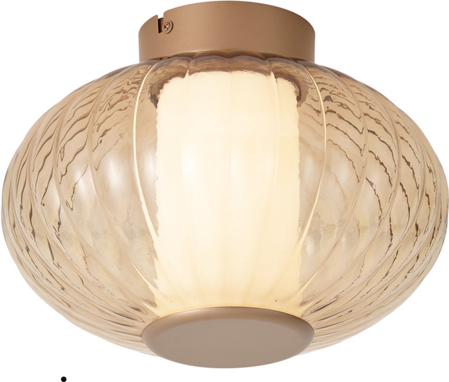 Qazqa led design plafondlamp - Margherite - messing, goud met amberglas, vintage, dimbaar, 28cm, ideaal als hal, slaapkamer en woonkamer lamp
