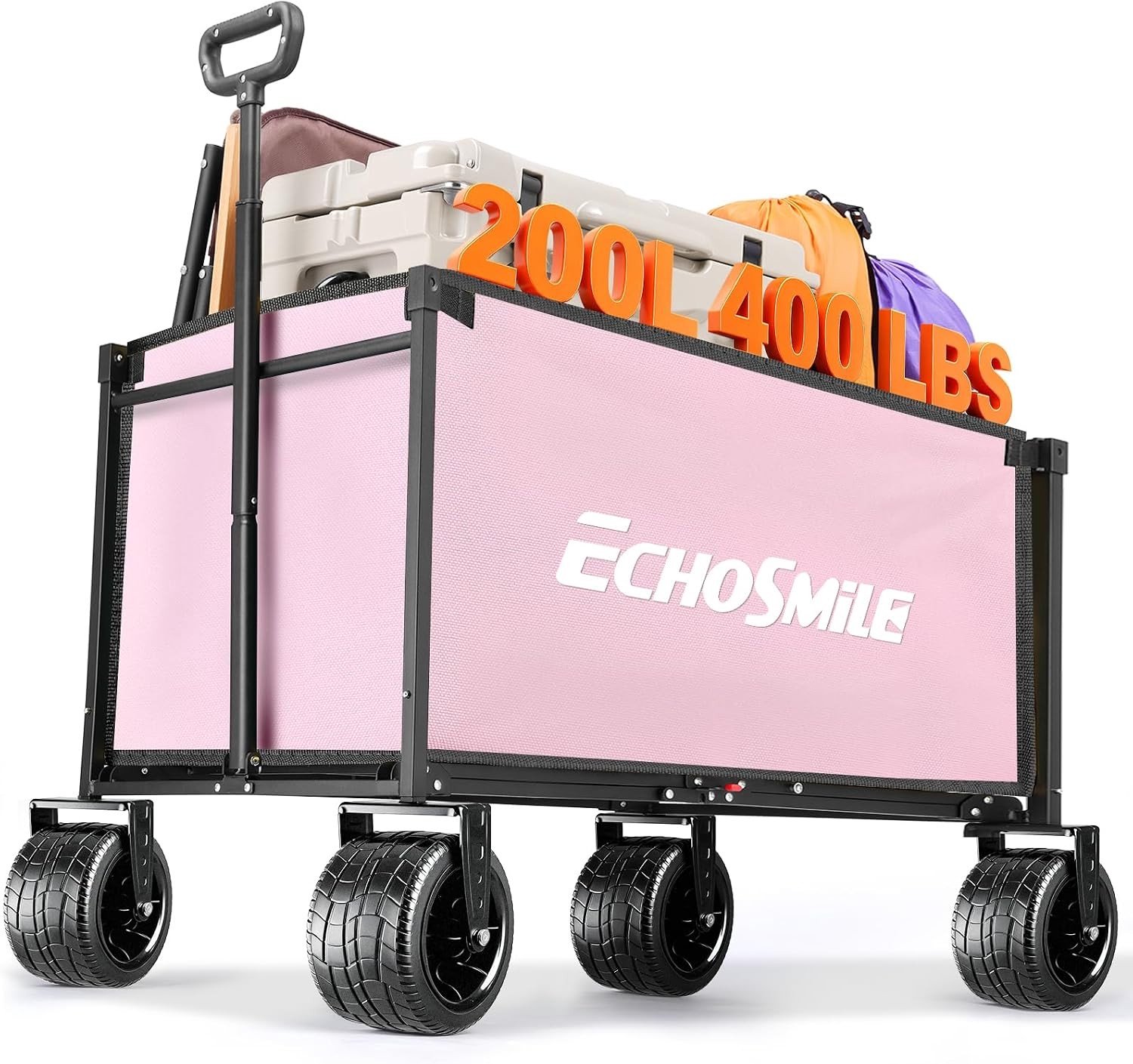 Opvouwbare Bolderkar - Roze - 200 l - Met Brede All-Terrain Wielen - Voor Boodschappen en Outdoor Activiteiten