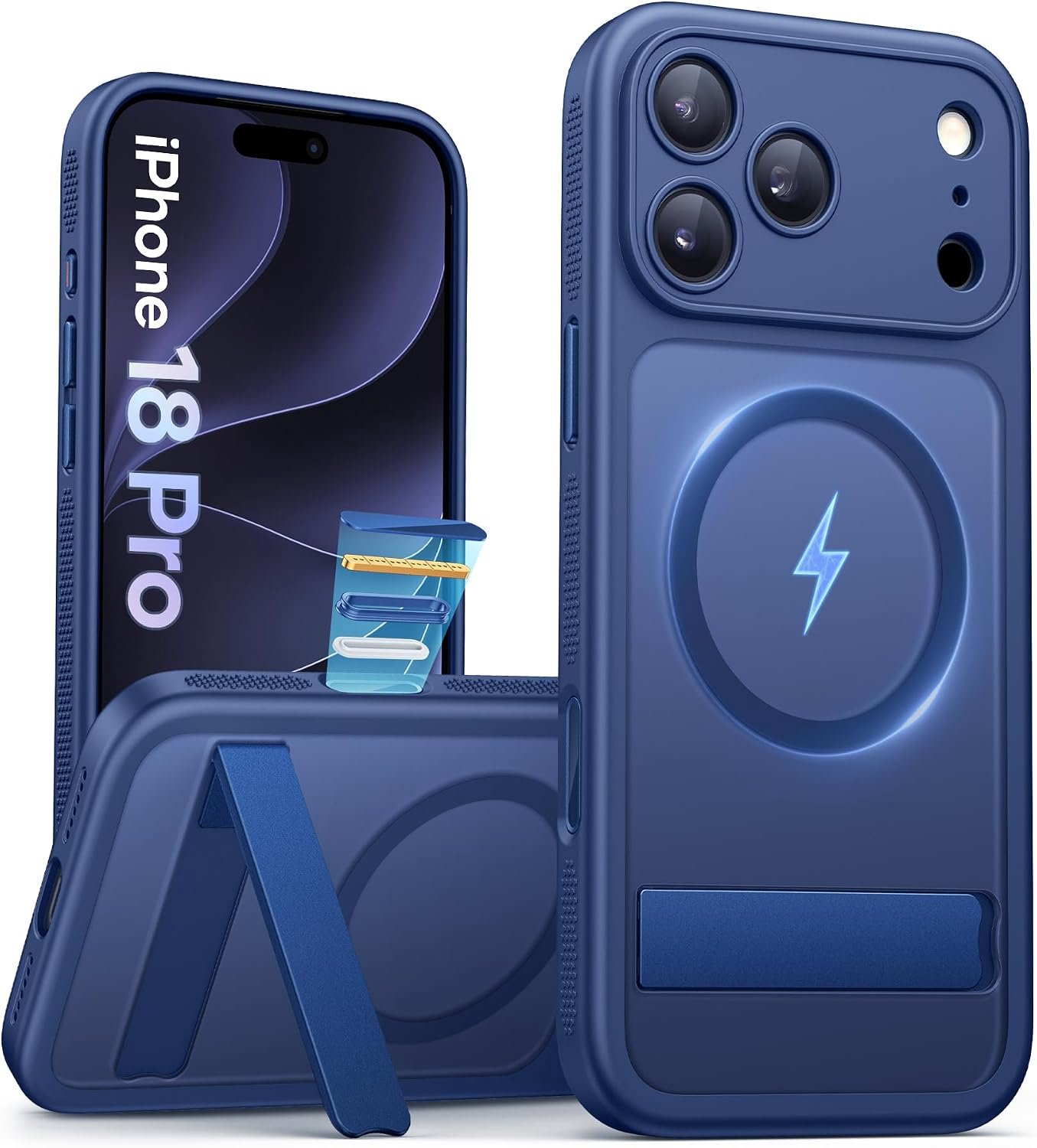 Zandarix Hoesje Geschikt voor Apple iPhone 18 Pro - Draadloos Opladen - Camerabedieningsknop - Volledige Camerabescherming - Geschikt voor Mag - Doorschijnend - Back Cover Hoesje - Blauw