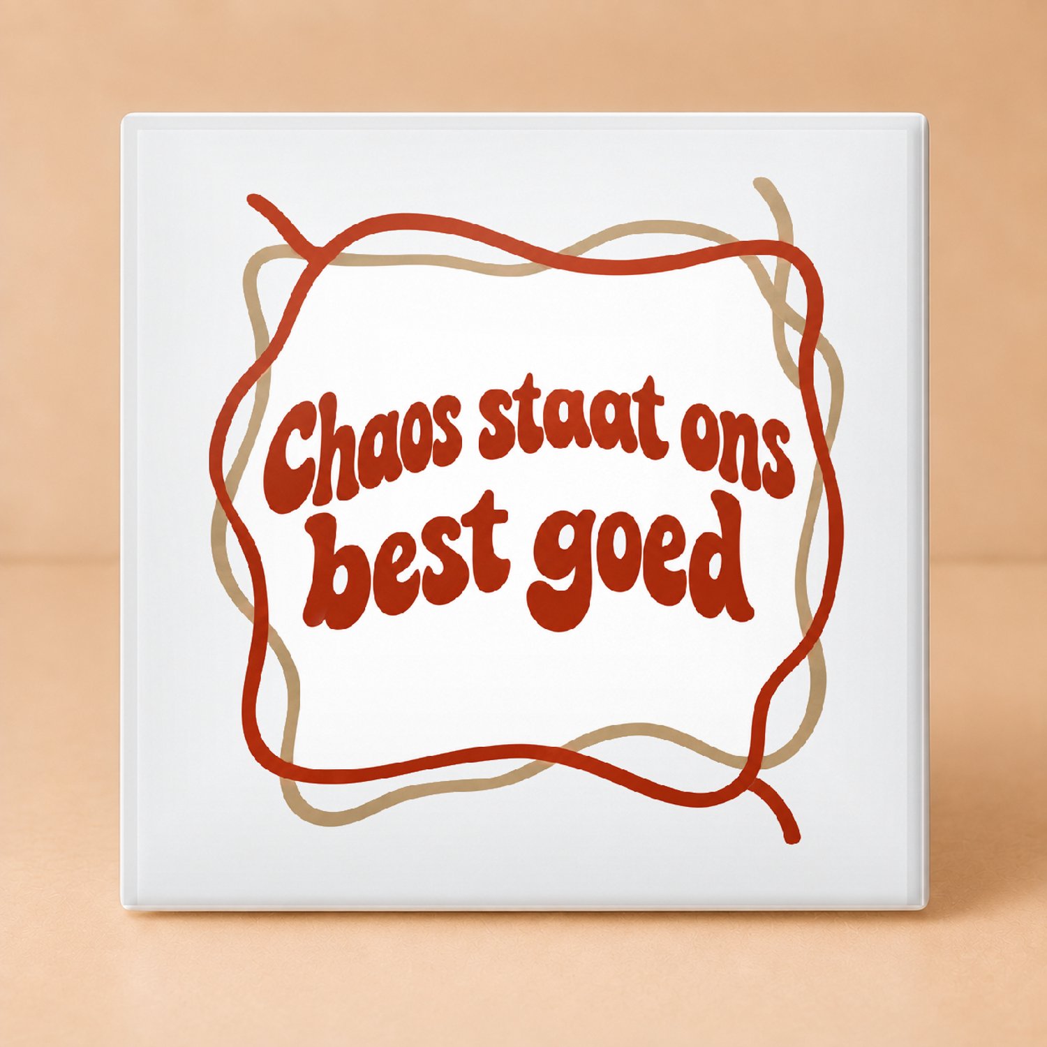 Bedruk King Speelse jaren 70 retro 'Chaos staat ons best goed' Tegel – Vintage woondecoratie voor planning en organisatie fans - 15 x 15 cm Wit