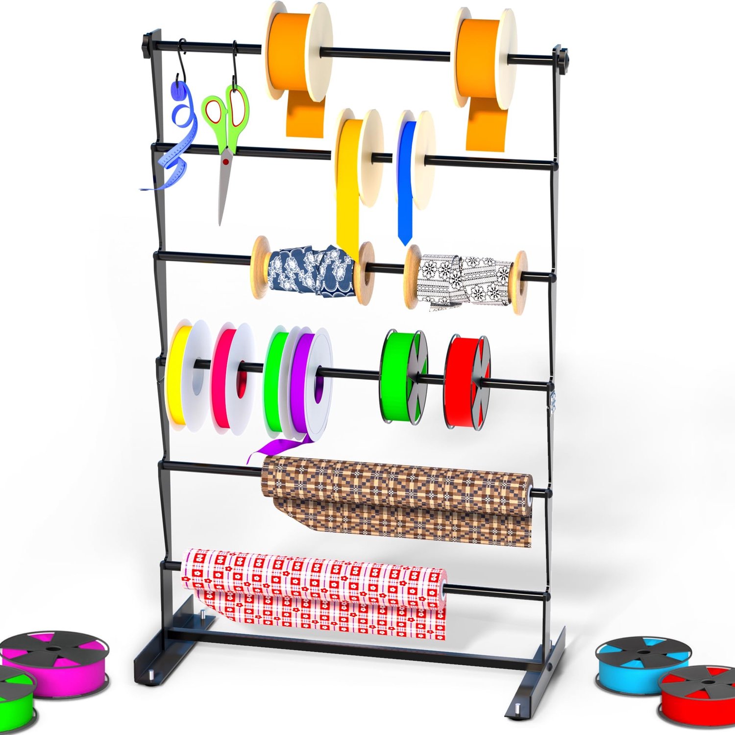 Famanu – Metalen lint organizer 6 lagen met activiteitshaken voor naaigaren en decoraties