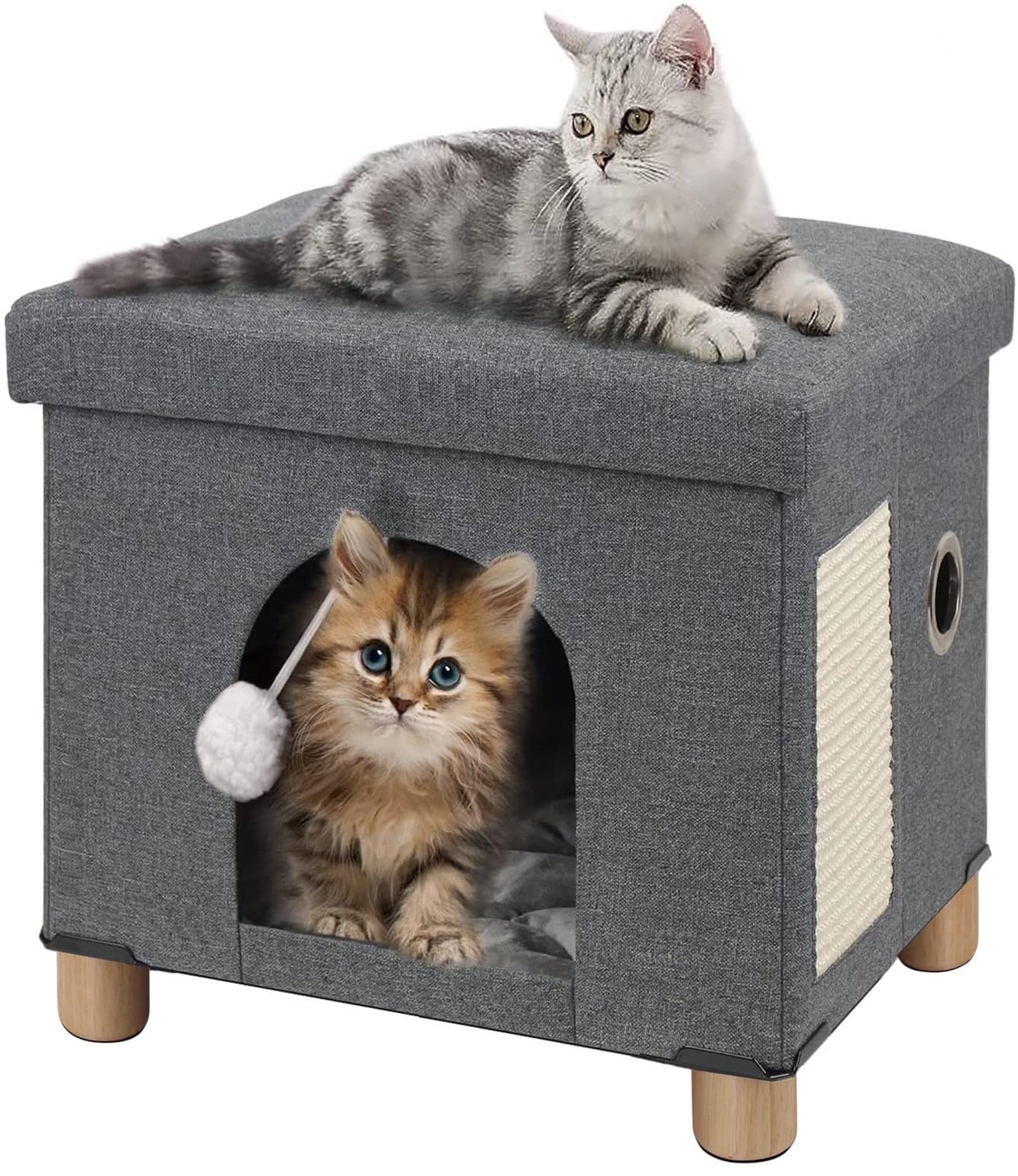 Famanu – Opvouwbaar kattenhol met krabplank en speelbal 37,5x32,5x36 cm grijs