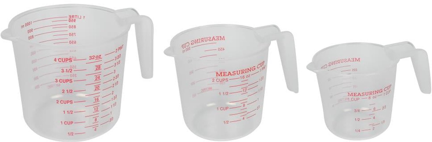 Maatbekerset 3-delig – 250, 500 en 1000 ml – Transparant kunststof