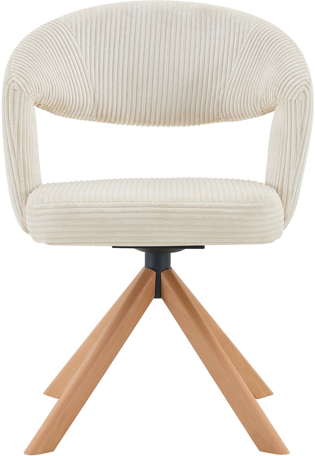 SONNENH Draaibare eetkamerstoelen set van 2 - Crèmewitte corduroy - Houten poten - Rondlopende rug - 360 graden Crèmewit met houtkleurige poten