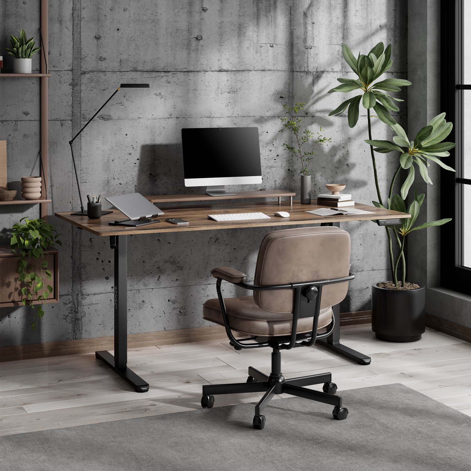 SENSE7 NOJO LIGHT - Elektrisch Verstelbaar Bureau - 160x80 cm - Geheugenfunctie - Zit Sta Bureau - Computertafel - Donkerbruin thumbnail 2