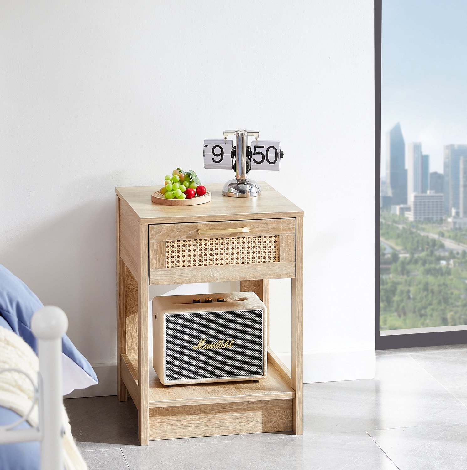 CHICFURN Bijzettafel - Met lade - Open opbergvak - Naturel