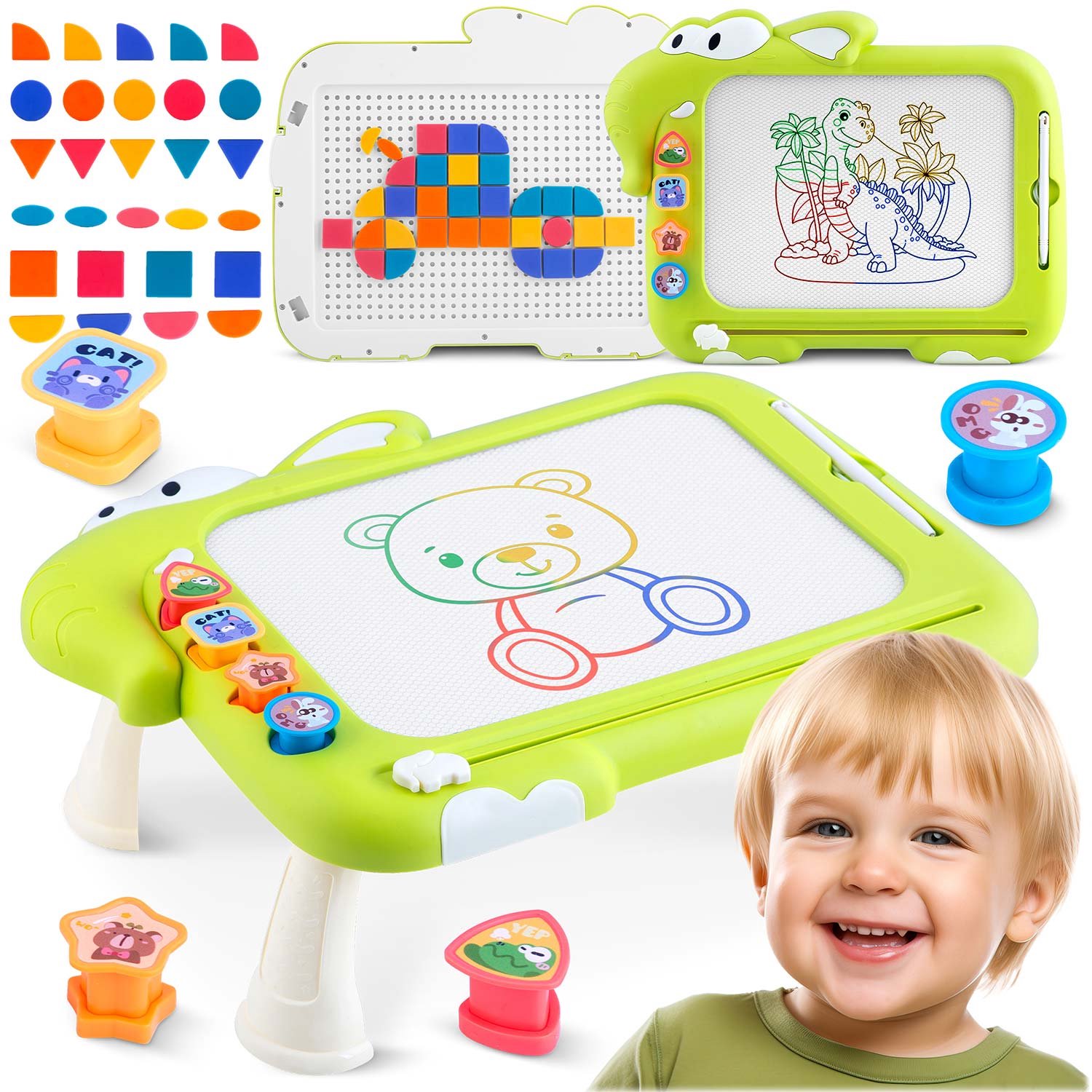 RicoKids RK-823 - Magnetisch Tekenbord - Tangram - Omvormbaar tot Tafeltje - Met 3 Magnetische Stempels