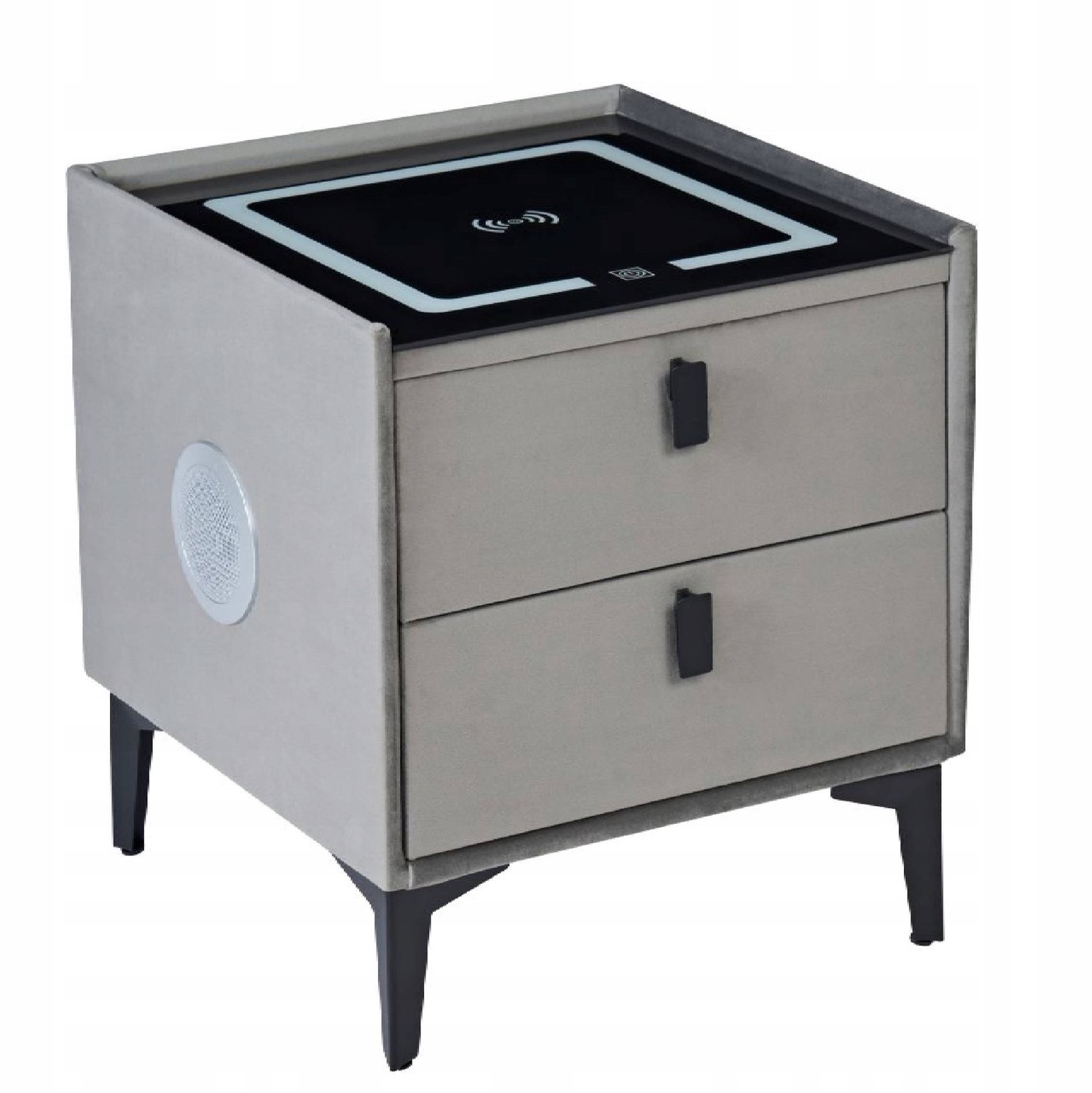 Furnitex SMART SN11-FX - Nachtkastje - Grijs fluweel - LED, USB en Bluetooth - 2 laden