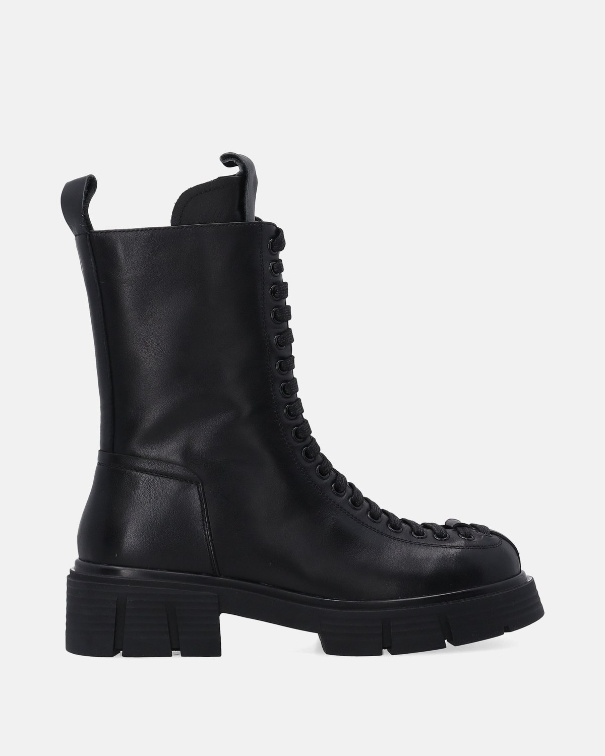 Dames - Zwarte Veterboots - Dikke Zool - Vetersluiting - Gevoerd