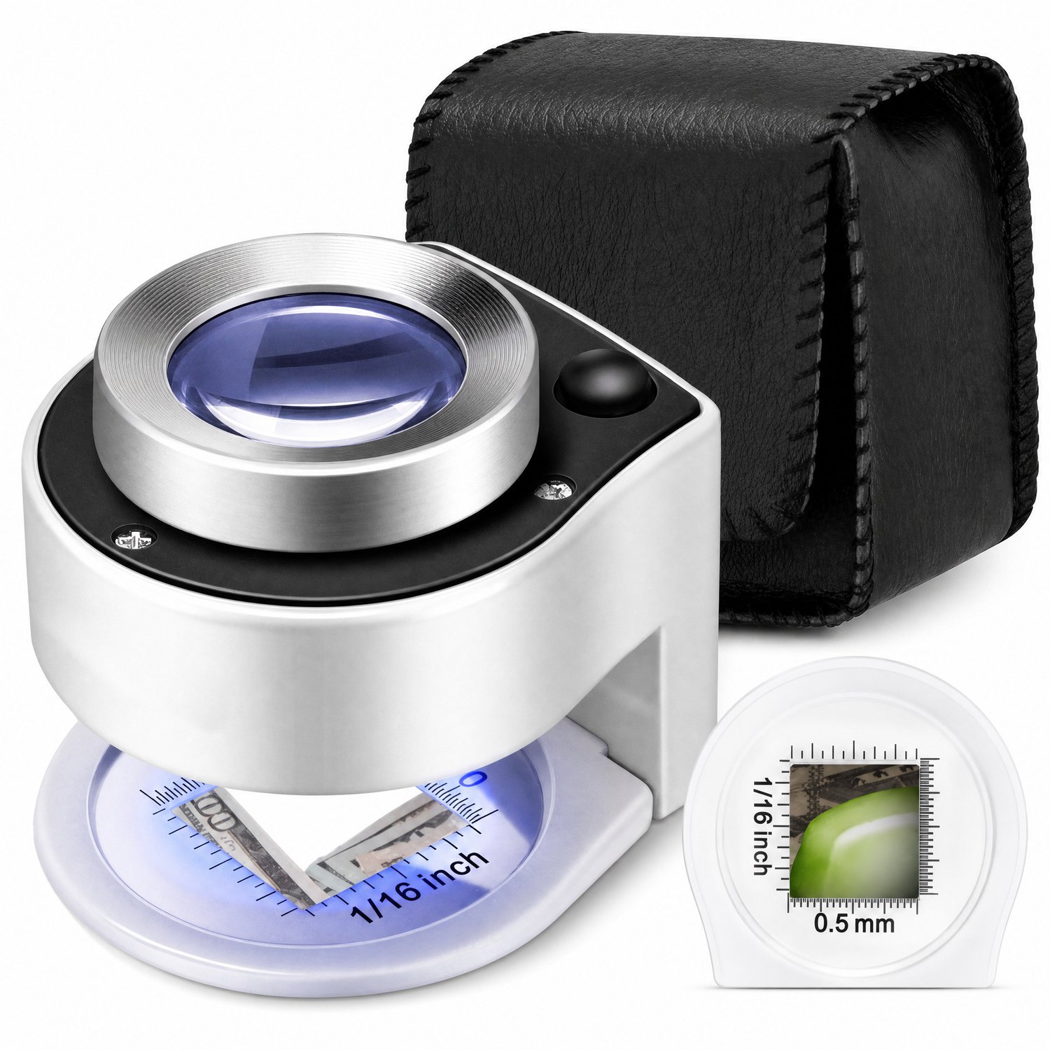 Vergrootglas - Juweliersloep - TENZHVXI® - UV-lamp - 30x vergroting - 26 mm lensdiameter - Tafelvergrootglas - 3 LED-lichtbronnen - Handzaam - Voor sieraden, edelstenen, horloges, munten, postzegels, glas/ABS - Wit