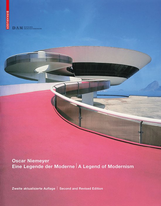 Couverture de livre Oscar Niemeyer : Une légende du modernisme, illustrée par une rampe rose menant au musée de Niterói.