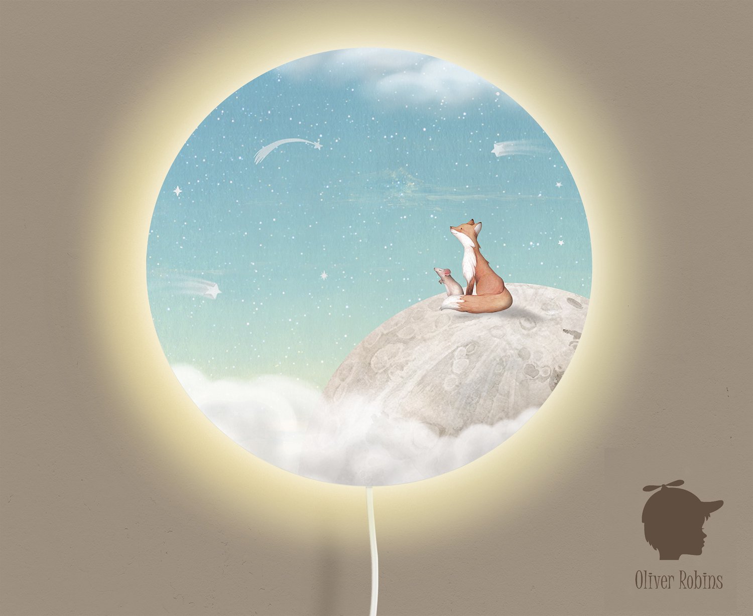 Wandlamp rond Fox on the moon Green Oliver Robins-sfeerverlichting-kinderkamer-vos-maan-wandverlichting
