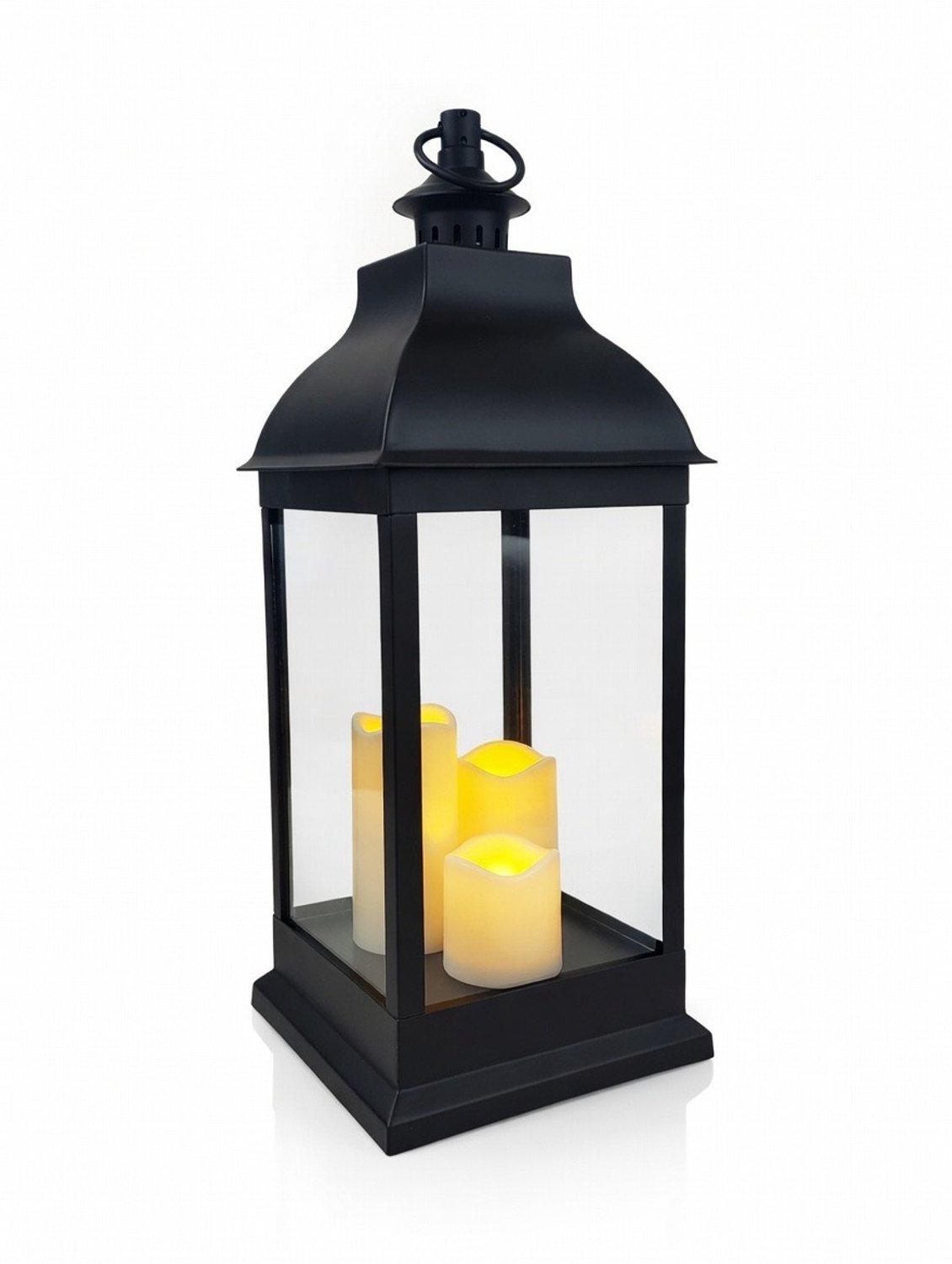 X-Mas Lantaarn met 3 LED kaarsen - Hoogte 60 cm breedte 23.5 x 23.5cm Zwart met Timer