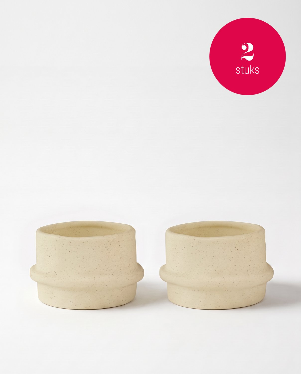 vtwonen - Waxinelichthouders Straight - Naturel - Keramiek - Set van 2 - 8,5 x 5,5 cm
