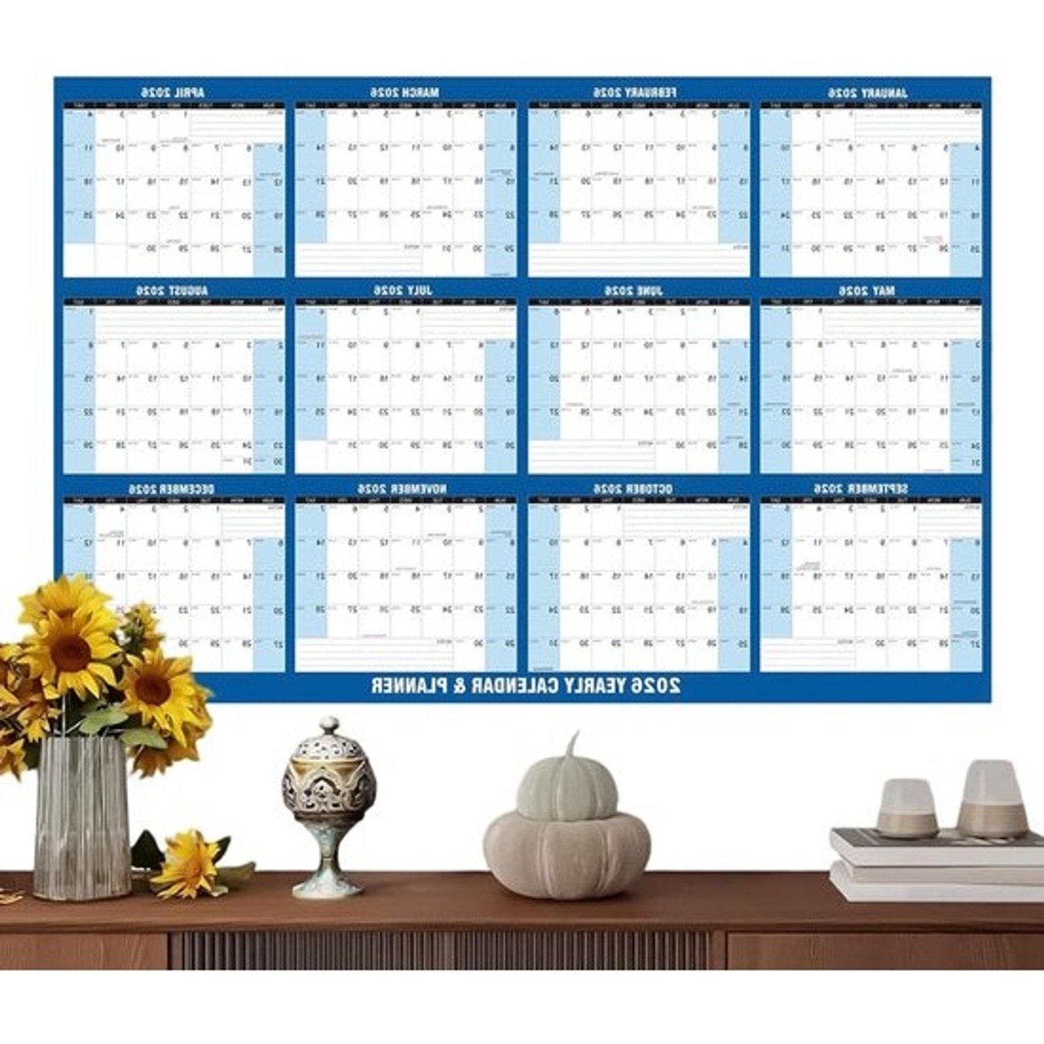 Jaarkalender - Jaarplanner voor aan de wand - Voor afspraken en planning - Dubbelzijdig afwisbaar - 61 x 86 cm - Wit