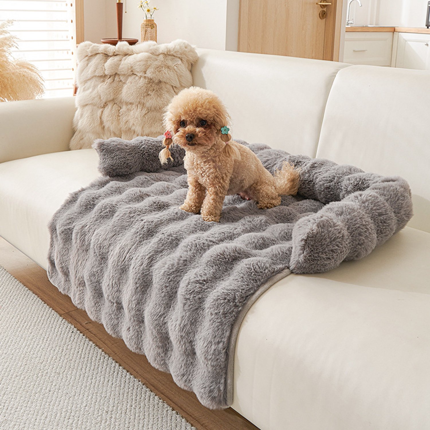 Huisdiermat Pluche – Extra Dikke Zachte Hondenmat en Kattenmat – Warme Rustplek met Konijnenhaar-look – Voor Slapen, Rusten en op de Bank – Donkergrijs – 75 × 75 cm – 1 Stuk