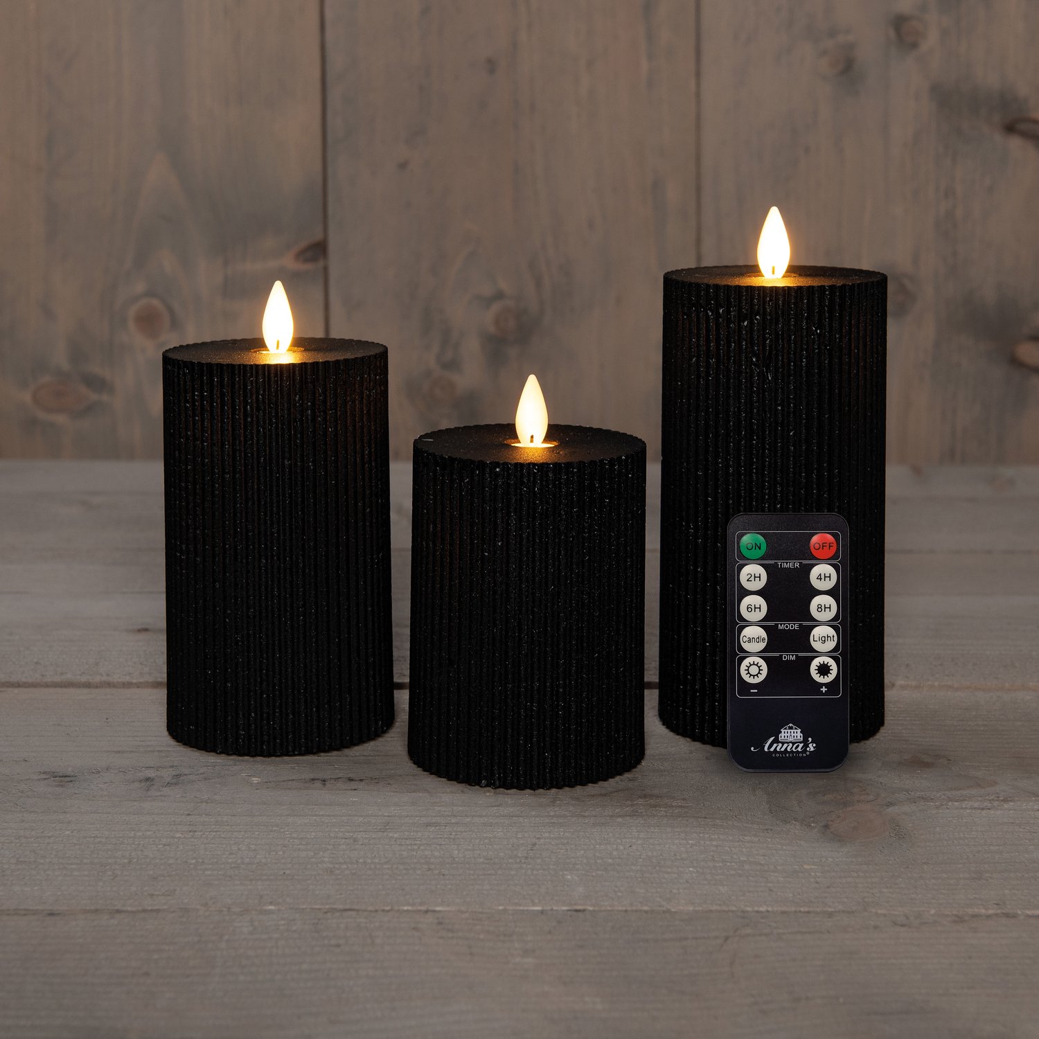 Anna's collection - Stompkaars ribbel wax led bewegende vlam met af...