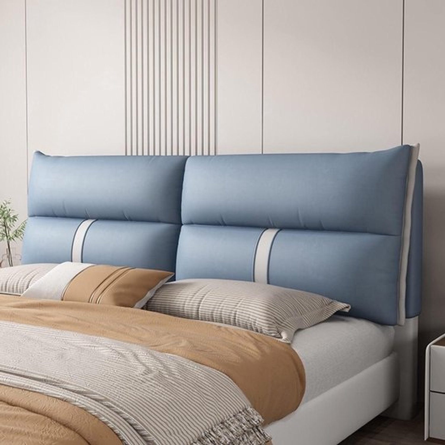 Hoofdbordrugleuning - Wandkussen voor bed - Extra comfort - Zijvak voor opbergen - 200 cm - Blauw