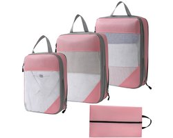 DESMIU Reis Opbergset – Inklapbaar En Comprimeerbaar – 40 X 30 X 9 Cm – Oxfordstof – Roze – Koffer Organisatie Voor Kleding En Schoenen