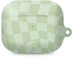 xoxo Wildhearts hoesje geschikt voor AirPods Pro 2 - Pretty Pistache - Matte - Ook als telefoonhoesje verkrijgbaar - schokbestendige case - koptelefoon hoesje - Mat - Beschermhoes met golvende blokjes - Golven - Groen