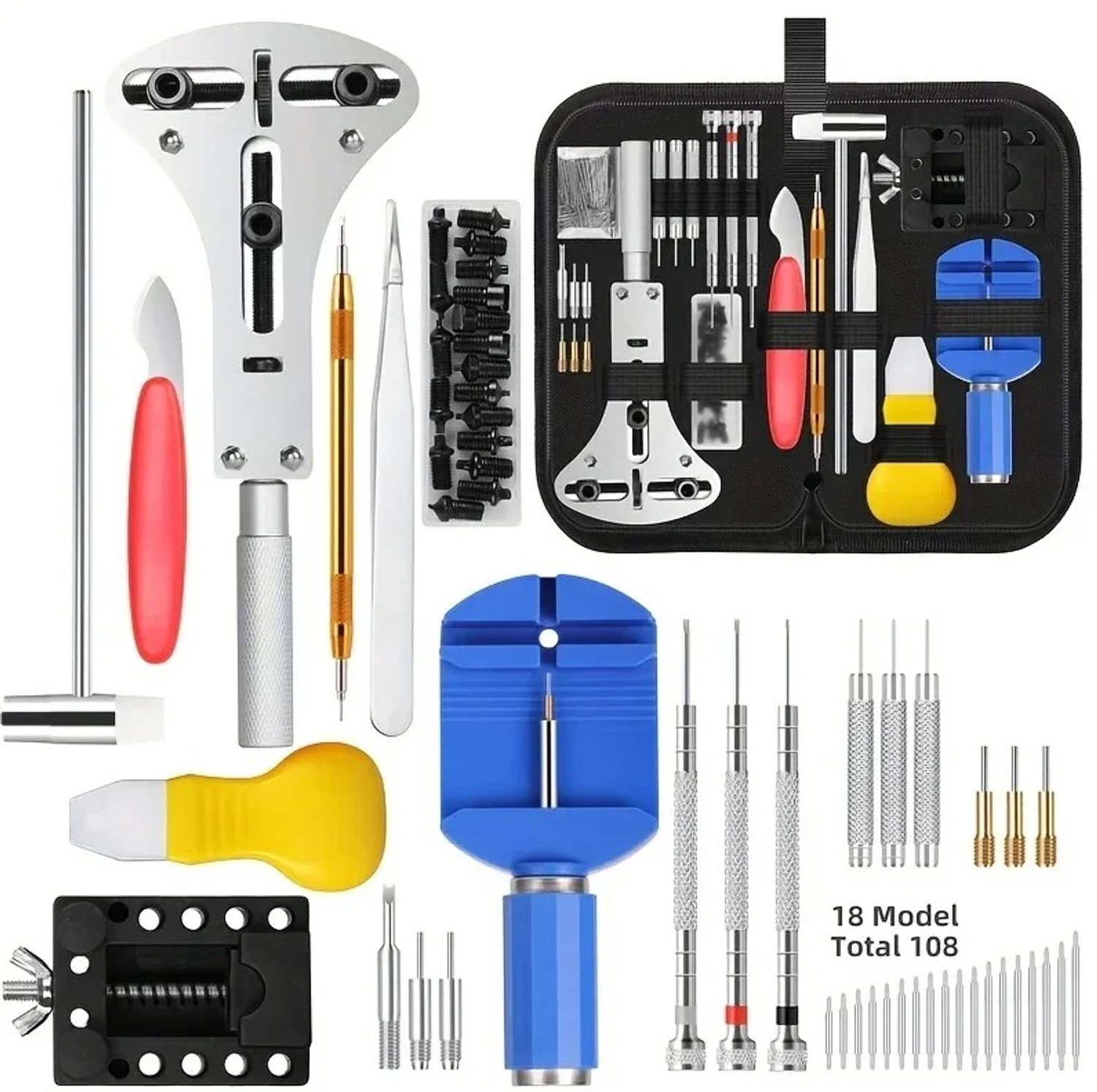 G&G horlogeband inkorter - Horloge reparatie set - Precisie gereedschapset - 147 delig -Professionele - Horlogekast opener