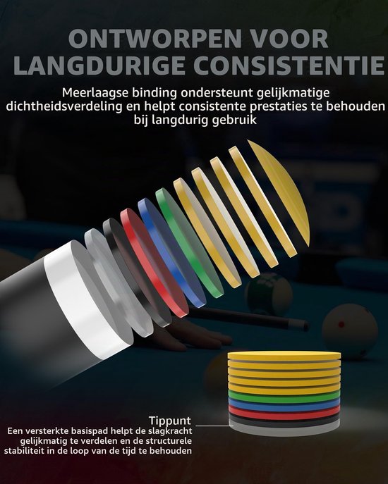 Biljart Tip 11mm-S - Regenboog - 9 Lagen Varkenshuid - Verhoogt speelprecisie - Vemera — afbeelding 2