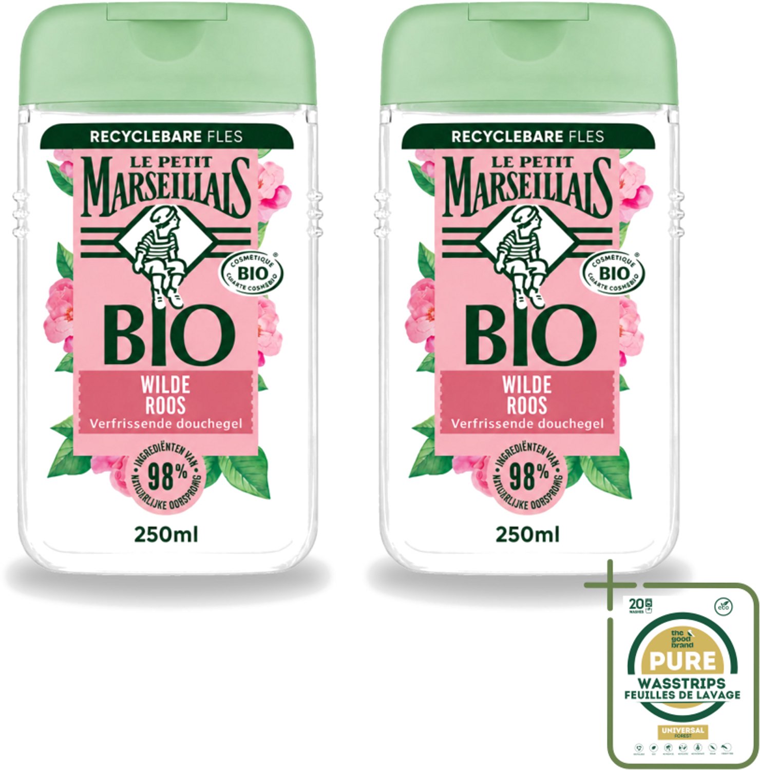 2 x Le Petit Marseillais – Douchegel – Bio Wilde Roos – Verfrissend – 250 ml - Wasstrips - Douchegel - Bio Rozenbottel - Frisse Douchegel - Natuurlijke Douchegel - Bio Douchegel