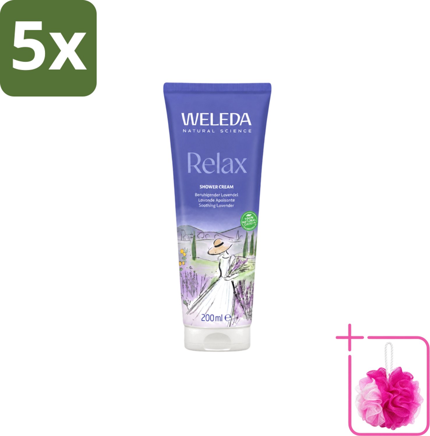 5 x WELEDA - Douchecrème Aroma Shower Relax - 200 ml - Bulkverpakking - Douchecrème - Douchemop - Ontspanning