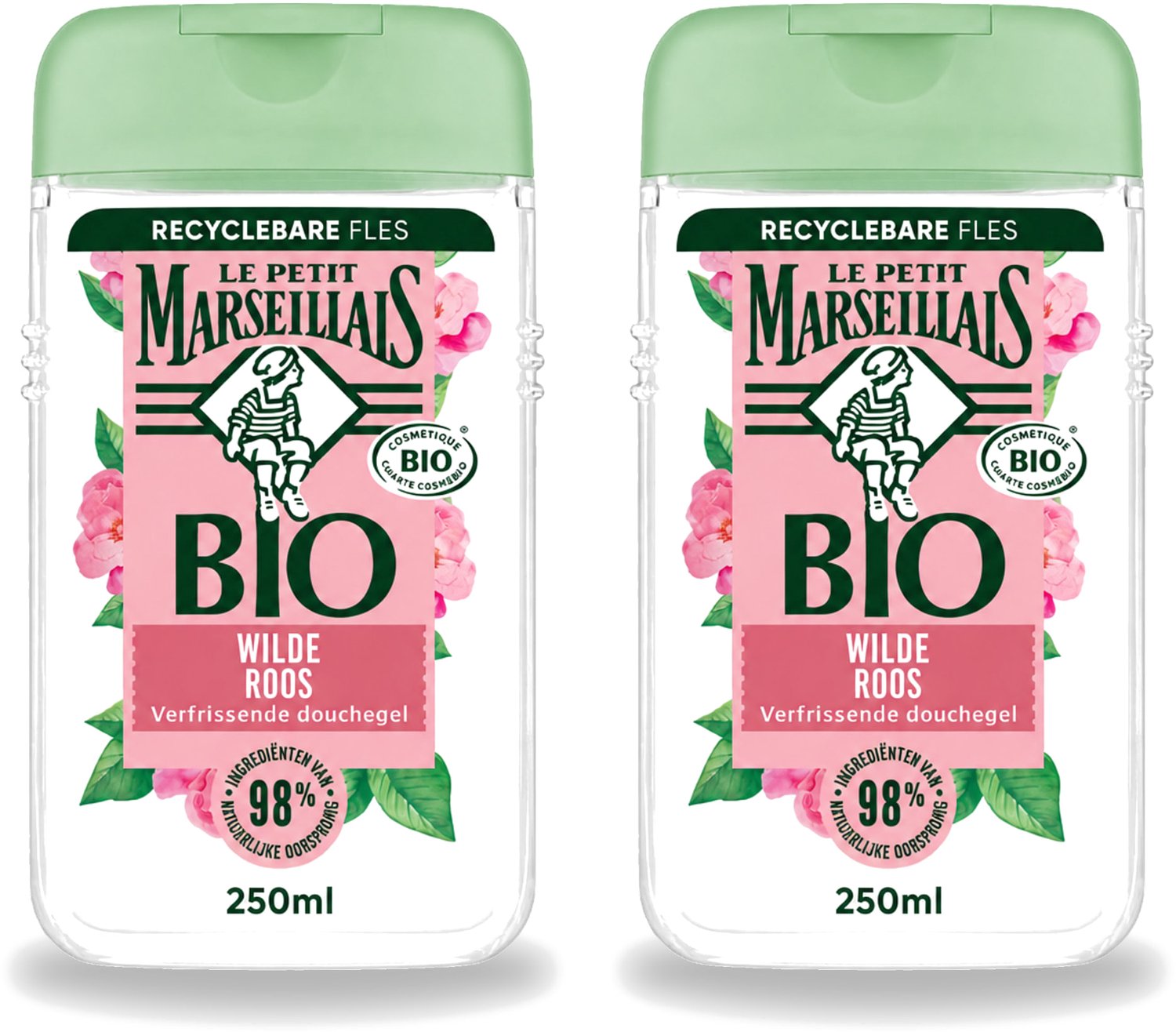 2 x Le Petit Marseillais – Douchegel – Bio Wilde Roos – Verfrissend – 250 ml - Voordeelverpakking - 2 stuks
