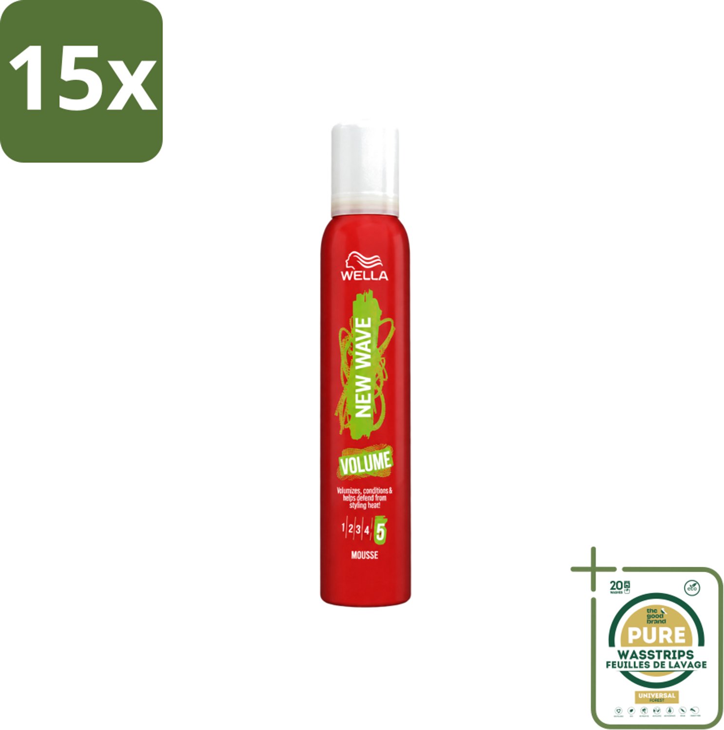 15 x Wella – New Wave Boost – Volumemousse – 200 ml - Wasstrips - Haarmousse - Volumemousse - Haarlift - Haarfixatie - UV Bescherming