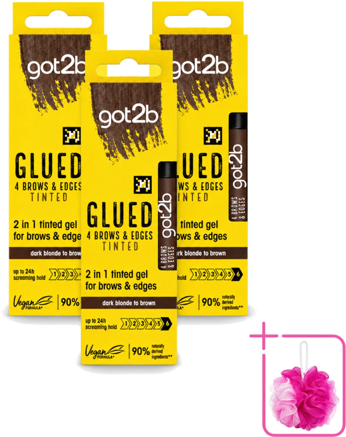 3 x Got2B - 2-in-1 Gel - Brows & Edges Donkerbruin - 16 ml - Bulkverpakking - Wenkbrauwen stylen - Douchemop - Haarranden stylen