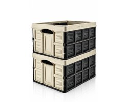 Vouwkrat 2 Stuks – 45 Liter – Boodschappenkrat Opvouwbaar – Opvouwbare Krat – Inklapbare Opbergkrat – Kunststof Stapelbare Kratten voor Auto, Kofferbak en Opslag – Crème/Zwart