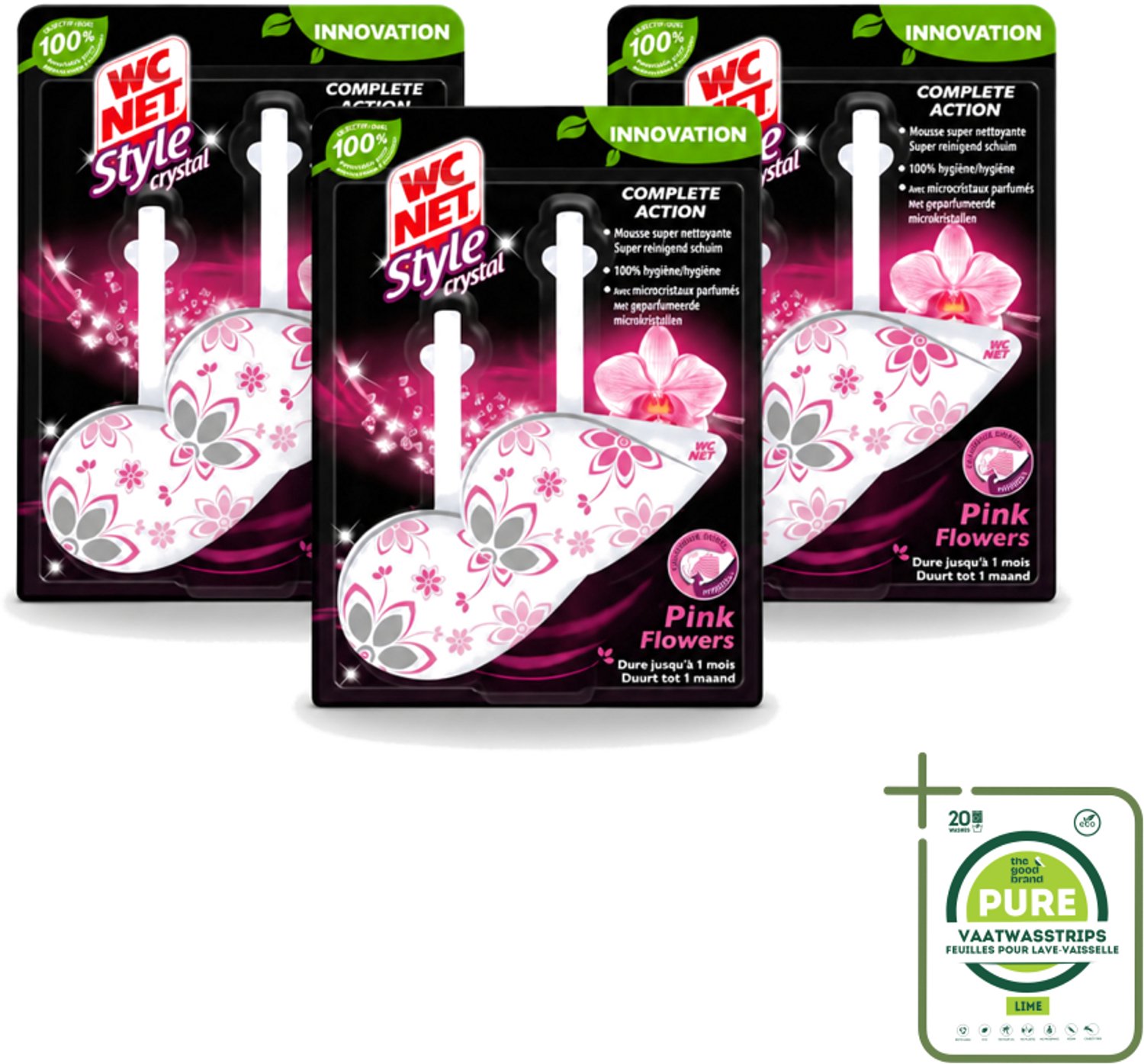 3 x WC Net - Toiletblok - Frisse Bloemen - 2 Blokjes - Grootverpakking - Vaatwasstrips - WC Net - Toilet Net - Toilet Blok - Hygiëne - Frisse Geur