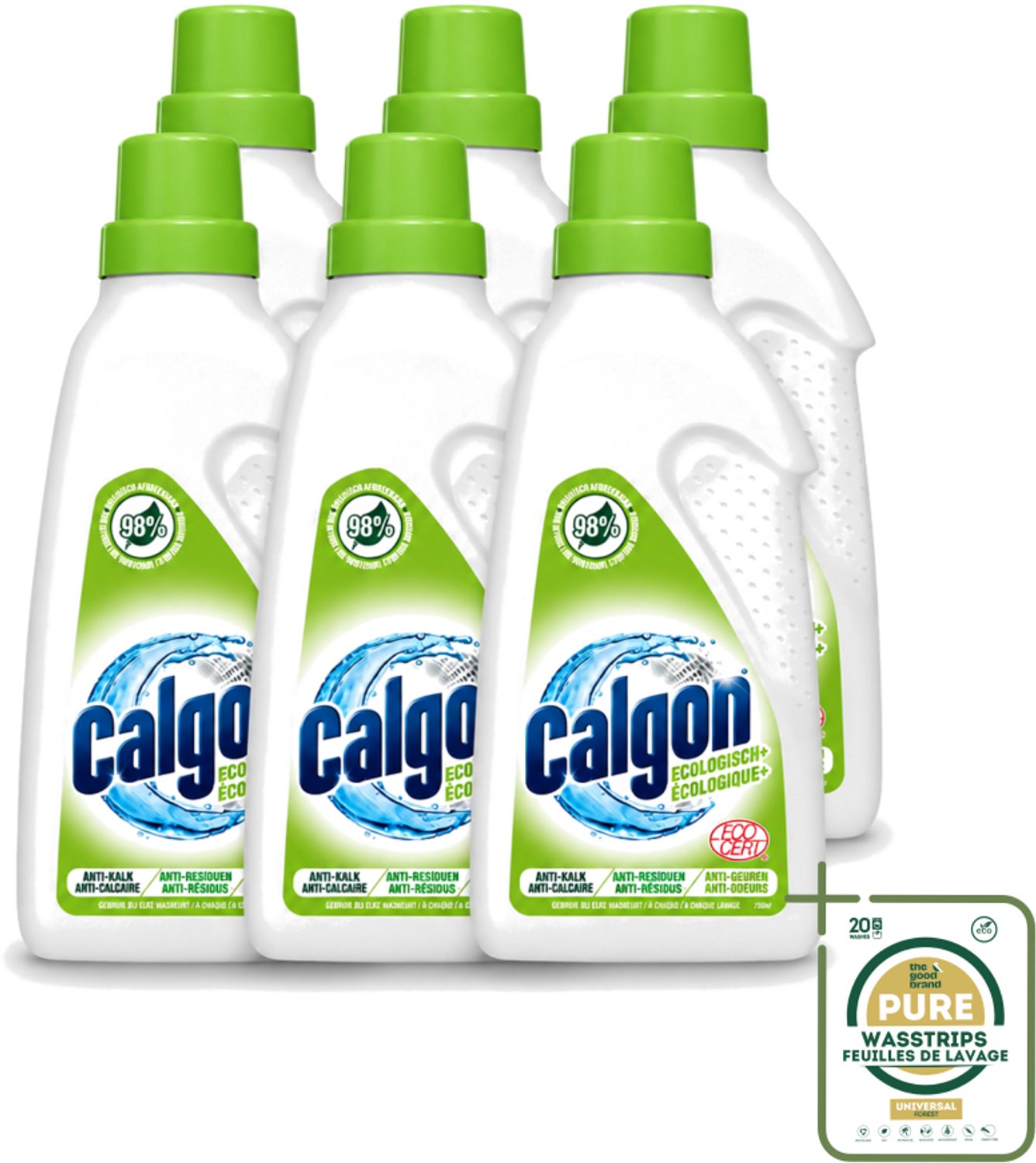 6 x Calgon - Wasmachinereiniger - Gel - 750ml - 15 Wasbeurten - Wasstrips - Wasmachine Reinigen - Kalkaanslag Voorkomen - Wasmachine Schoon Houden - Wasmachine Beschermen - Wasmachine Efficiëntie