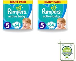 2 x Pampers - Active Baby - Luiers - Maat 5 (11-16 kg) - Zachte Pasvorm - 64 Luiers - Grootverpakking - Vaatwasstrips - Luiers Voor Baby - Droge Huid - Luchtdoorlatende Banen - Dermatologisch Getest - Absoluut Droog