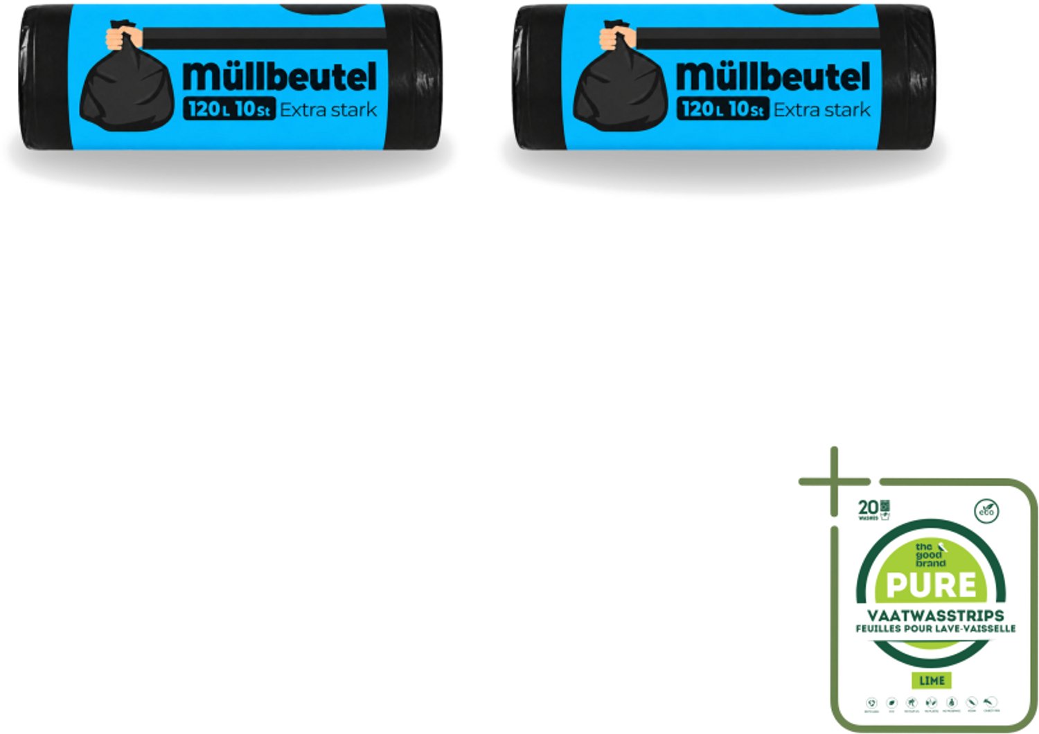 2 x Deluxe - Vuilzakken - Stevig & Ruim - 10 Vuilniszakken - 120L - Grootverpakking - Vaatwasstrips - Vuilzakken 120 L - Huishoudelijk Afval - Tuinafval - Vuilniszak - Vuilnisbak