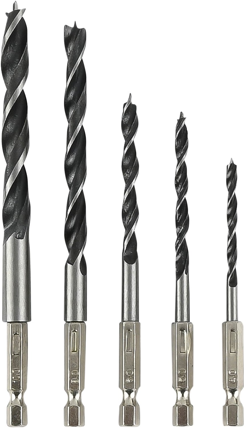 Houtborenset 5-delig - 4, 5, 6, 8 en 10 mm - 1/4 inch zeskantschacht