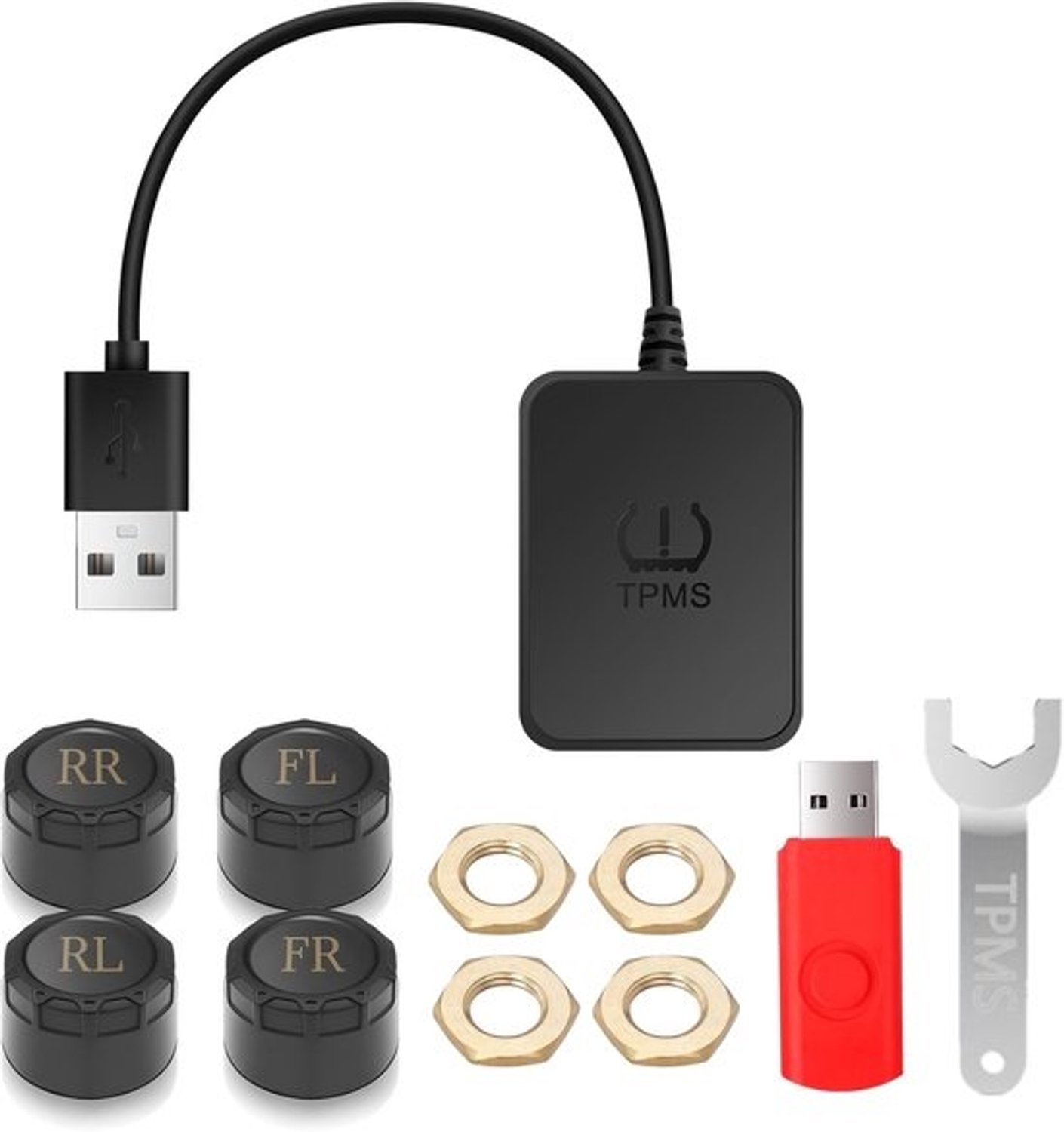 Car Tire Pressure Monitoring System met USB-opladen - TPMS-bandenmeter met 4 sensoren - 8 Bar/116Psi voor SUV's, caravans en auto's