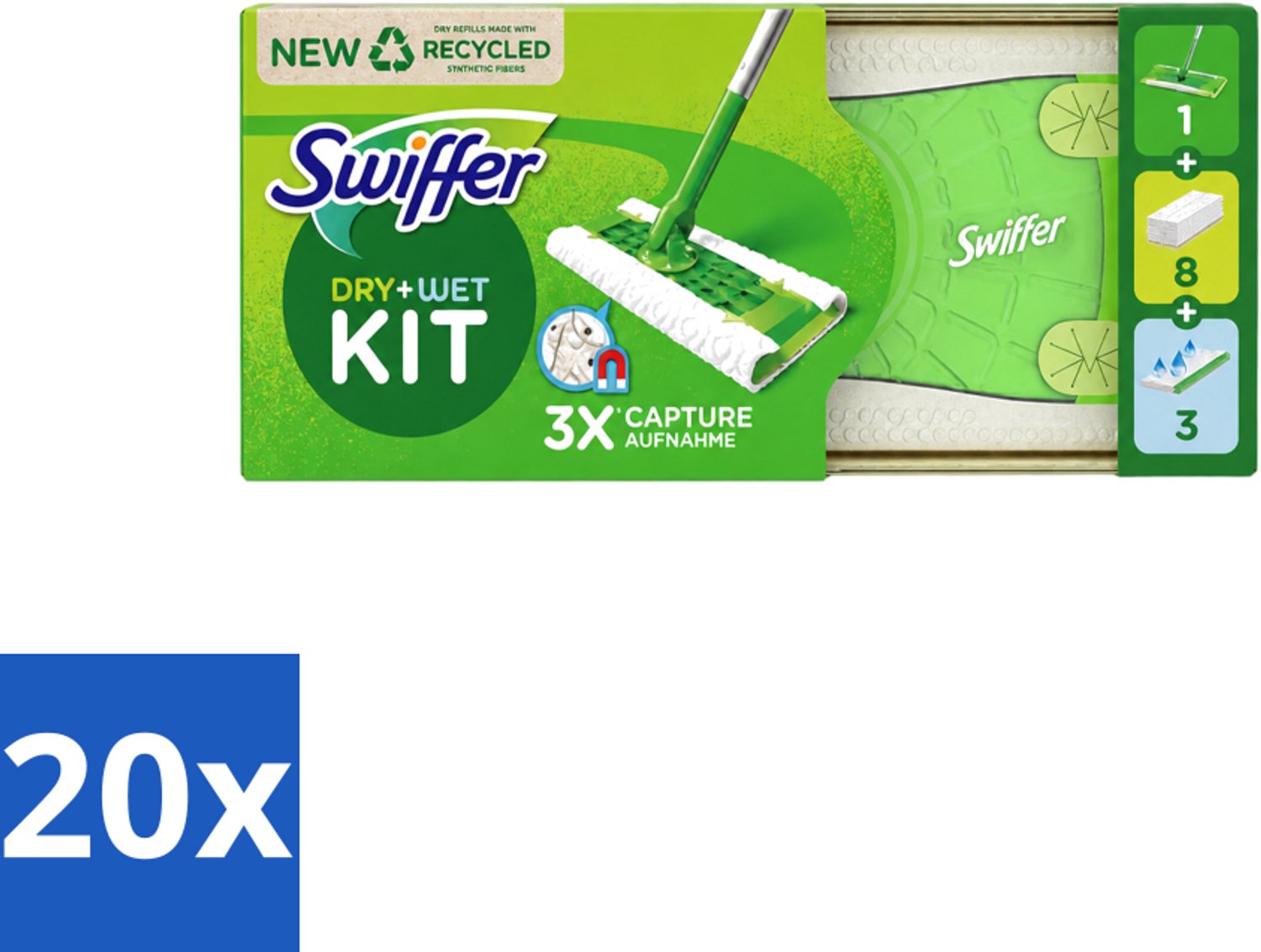 20 x Swiffer – Vloerreiniger – Starterkit – 1 dweil + 8 droge & 3 vochtige doekjes - Voordeelverpakking - 20 stuks