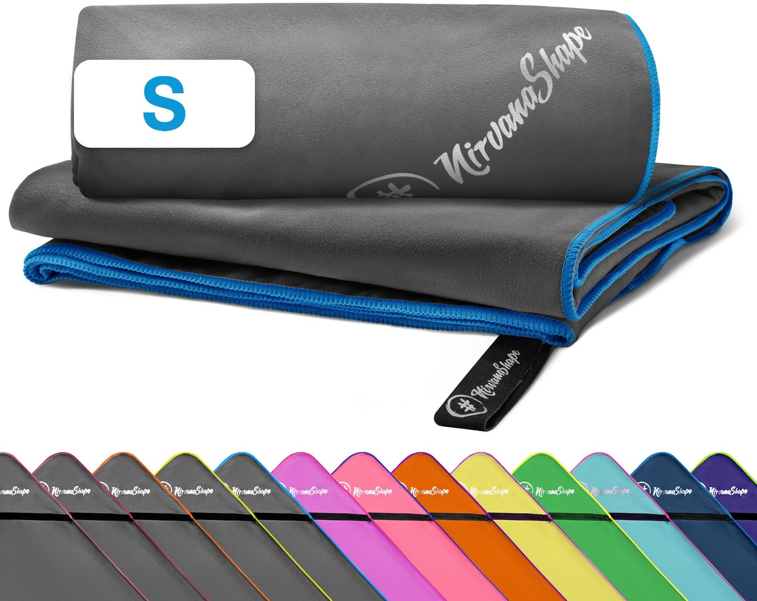 NirvanaShape - microvezel handdoek - lichtgewicht compacte reishanddoek - sneldrogend en absorberend - 60 x 40 cm - Grijs / Blauwe Rand