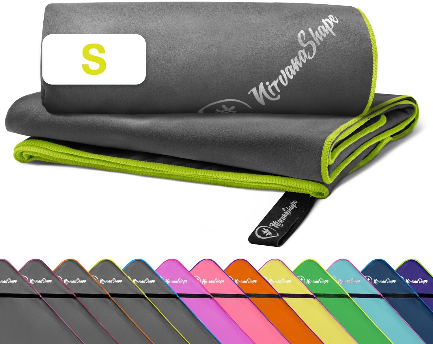NirvanaShape - microvezel handdoek - lichtgewicht compacte reishanddoek - sneldrogend en absorberend - 60 x 40 cm - Grijs / Gele Rand