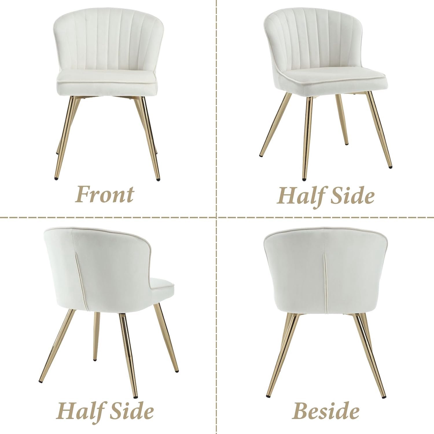 Luxe Velvet Eetkamerstoel Siena – Set van 2, Beige, Gebogen Rugleuning, Goudkleurige Metalen Poten & Zachte Bekleding